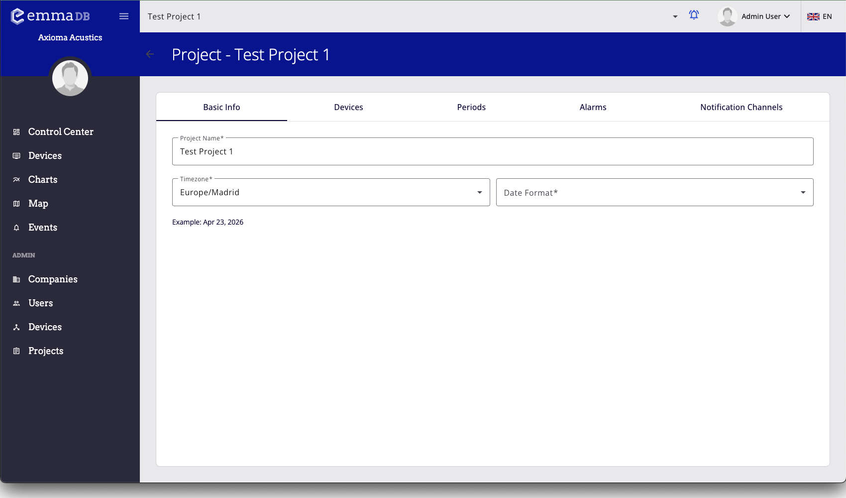 Captura d'administració de projectes
