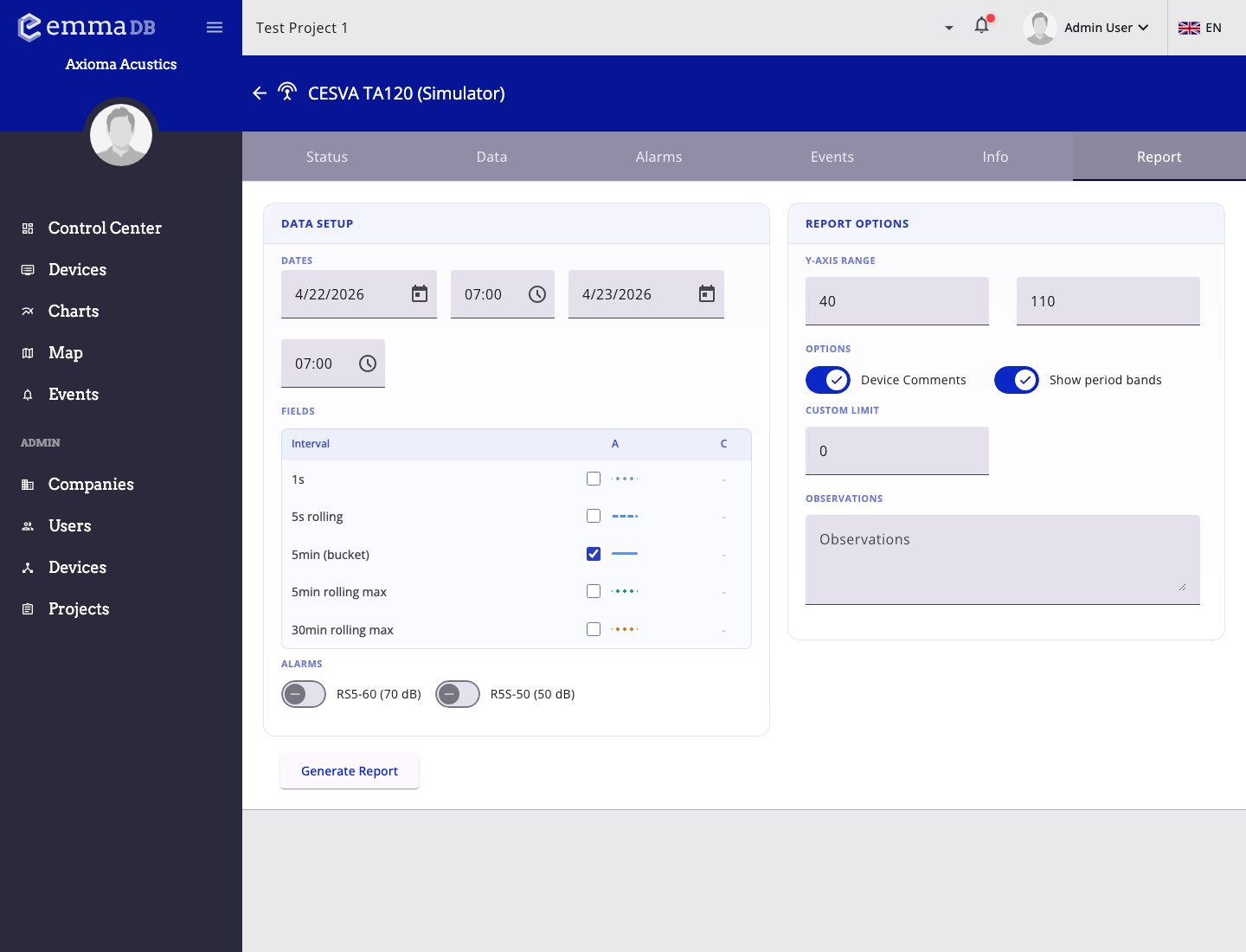 Captura de la pestanya d'informe del dispositiu