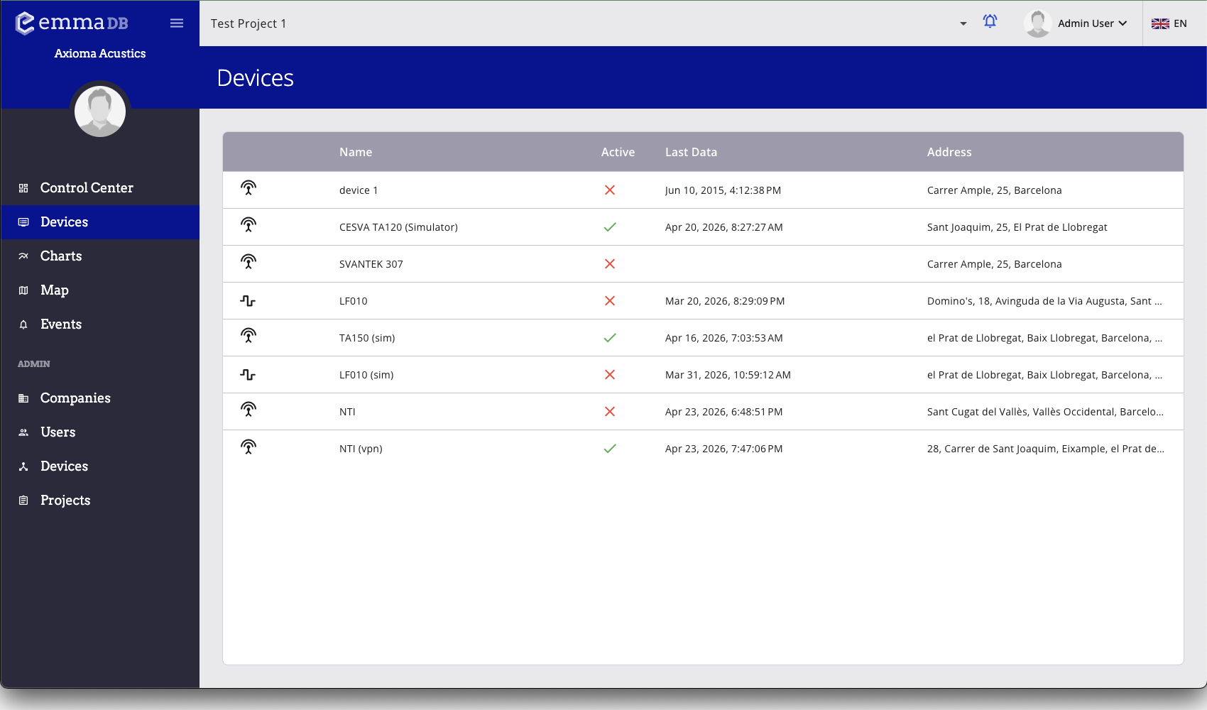 Devices list screenshot